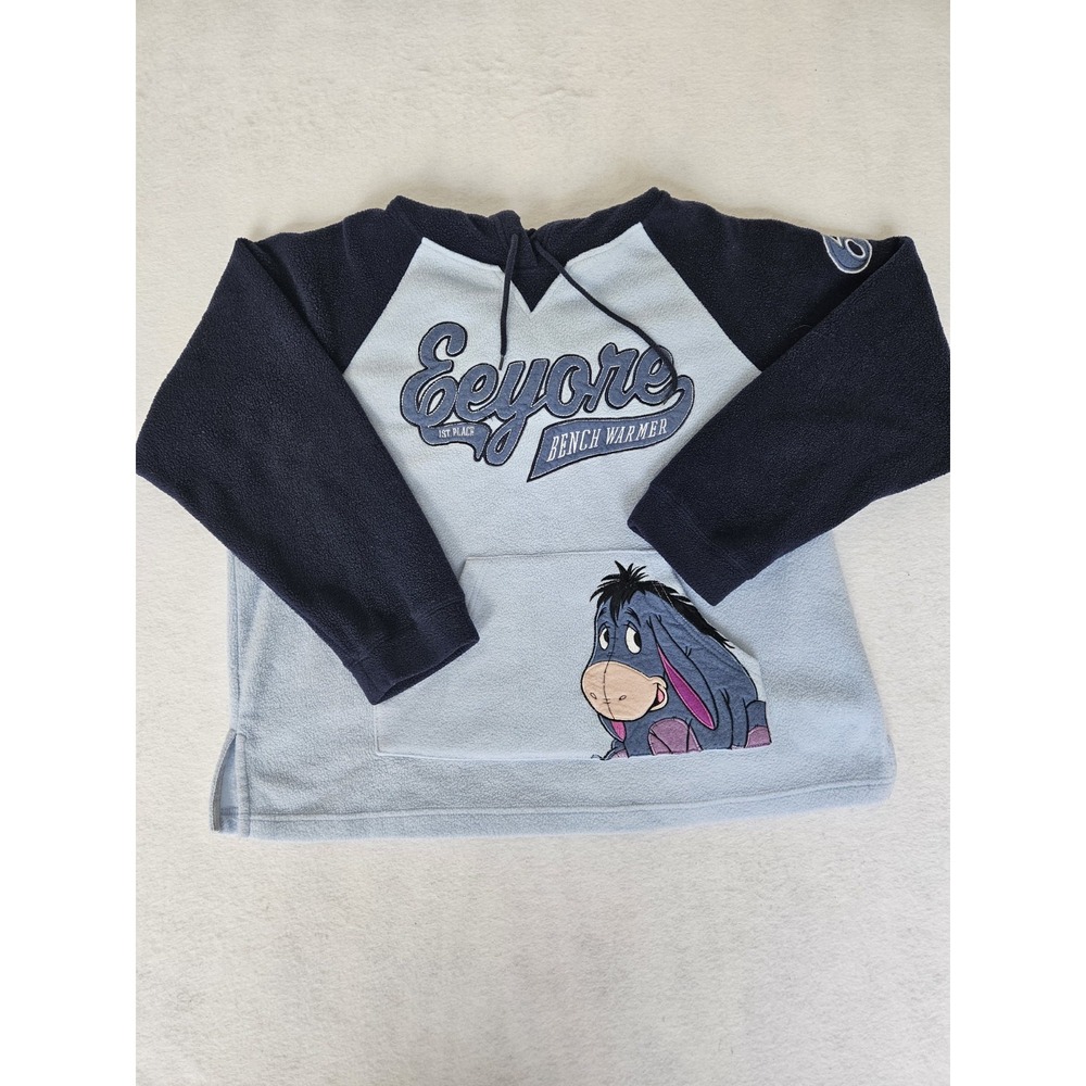 Vintage Disney Eeyore Fleece Hoodie Pullover Missy L 12/14 Bench Warmer Y2K